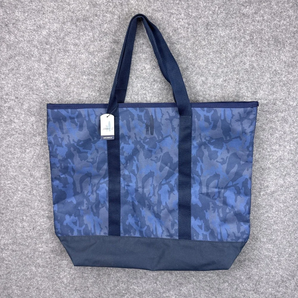 johnnie-O Blue Camo Canvas Zippered Tote Bag Navy Travel Beach Bag NWT